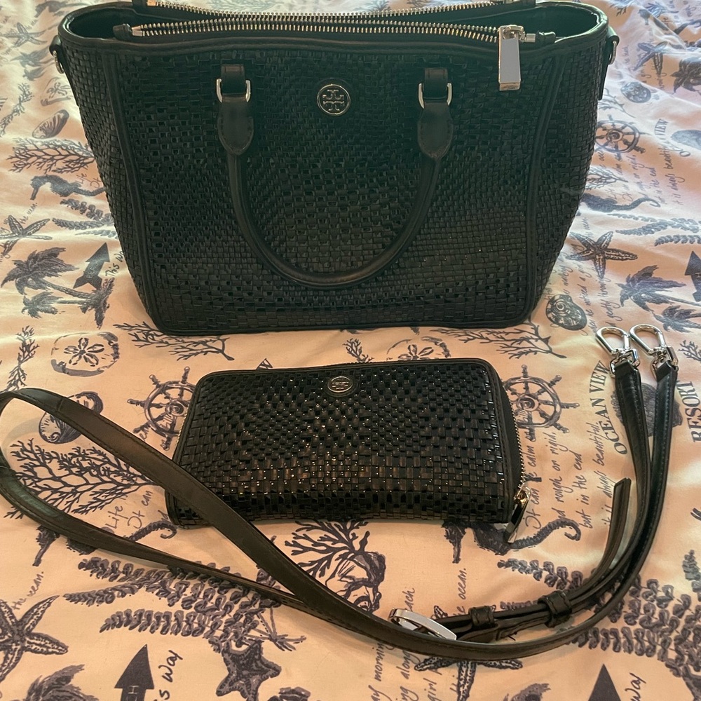 Tory Burch woven web purse and wallet